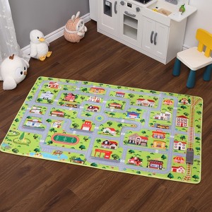 COZONY Kids Car Rug Game Play Area Rug Non Slip Super Soft Car Road Traffic City Map Play Rug Nursery Play Mat for Kids Bedroom Nursery Playroom - 1 of 4