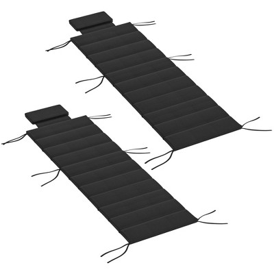 Black Foldable Olefin Chaise Lounge Cushion Set with Headrest