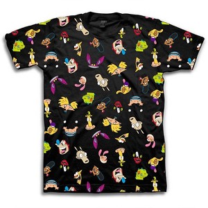 Mens Nickelodeon 90's Classic Shirt - Rugrats, Invader Zim, Ren & Stimpy, and Hey Arnold Vintage T-shirt (Black Allover, X-Large) - 1 of 4