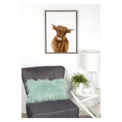 Gray Framed Baby Highland Cow Canvas Print, 18x24