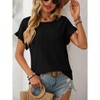 Women's Round Neck Sweet Short Sleeve T-Shirt with Hollow-Out Detail & Ruffled Sleeves, Cute Casual Blouse for Summer - 4 of 4