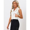 INSPIRE CHIC Women's Metallic Faux Leather Lapel Collar Zip Sleeveless Cropped Vest - 3 of 4
