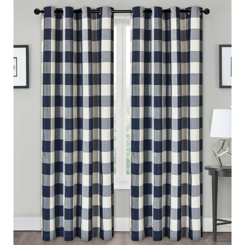 Kate Aurora Country Farmhouse Living Classic Buffalo Plaid Checkered Single Grommet Top Window Curtain Panel, 1 of 7
