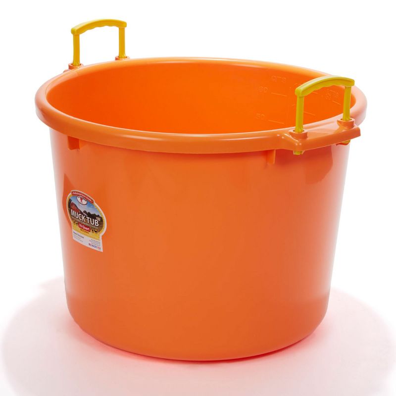 Little Giant 70 Quart Muck Tub Durable and Versatile Utility Bucket with Molded Plastic Rope Handles for Big or Small Cleanup Jobs, Orange, 1 of 7