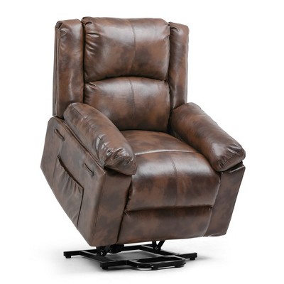Comhoma Power Lift Recliner Chairs for Elderly Big and Tall Heated Massage Sofa PU Leather with Position 2 Side Pockets&Cup Holders