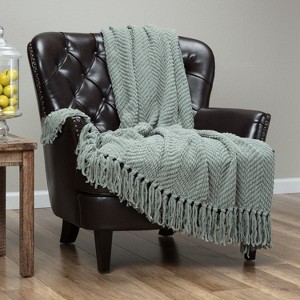 Chanasya Textured Knit Throw Blanket with Tassels - 1 of 4