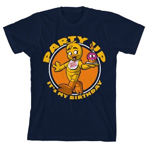 Five Nights At Freddy's Party Up Youth Navy Crew Neck Short Sleeve T-shirt - 1 of 3