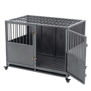 48 Inch Heavy-Duty Dog Crate with Double Door Wheels Carbon Steel Escape Dog Cage for Small Medium Large Dogs Silver - 1 of 4
