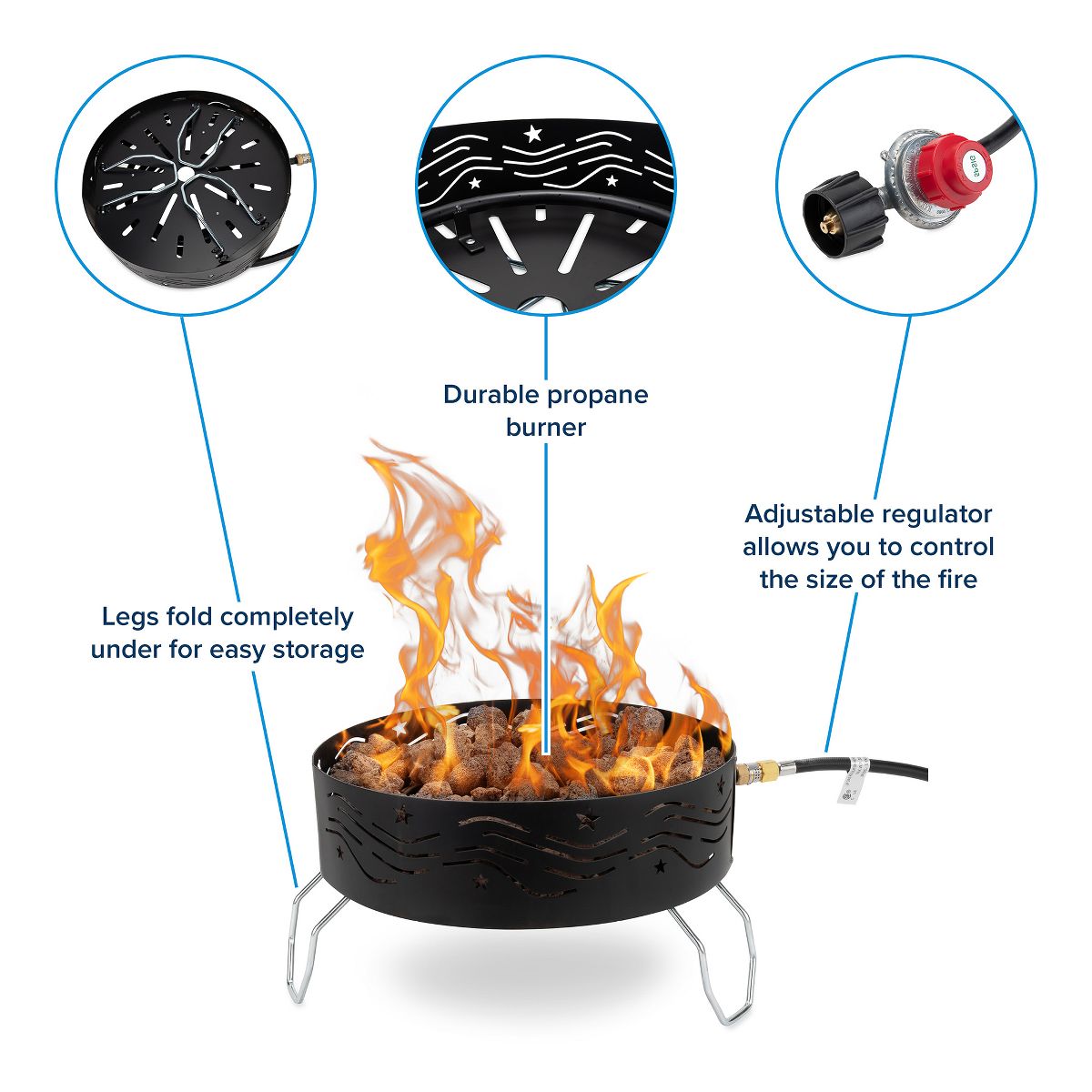 Camco Portable Campfire Outdoor Propane Heater Fire Pit with Lava Rocks, Black - thumbnail 7