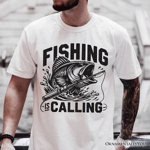 Fishing Is Calling T-Shirt, White Outdoor Tee for Fishermen Dads| OrnamentallyYou - 1 of 4