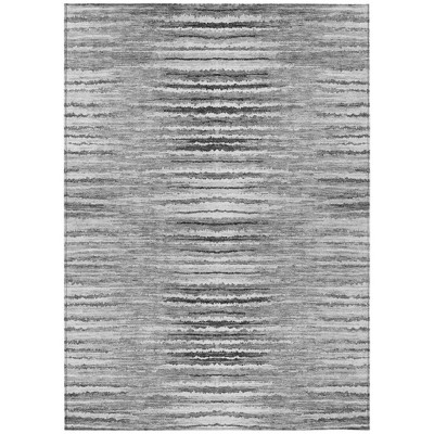 Silver Gray And Charcoal Striped Washable Indoor Outdoor Area Rug