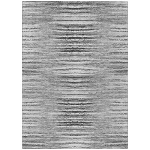 Silver Gray And Charcoal Striped Washable Indoor Outdoor Area Rug - 1 of 4