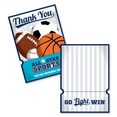 Big Dot of Happiness Go, Fight, Win - Sports - Shaped Thank You Cards - Baby Shower or Birthday Party Thank You Note Cards with Envelopes - Set of 12