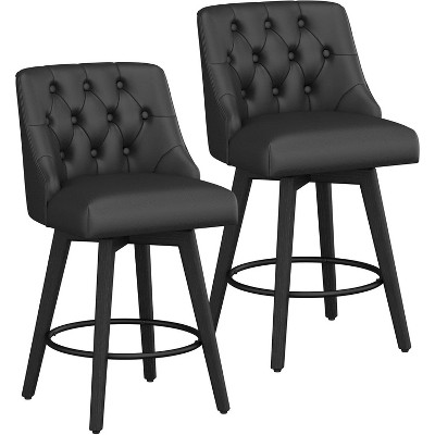 Cesicia Set of 2 Counter Height Swivel Bar Stools, 26" Linen Upholstered with Footrest, Dark Grey