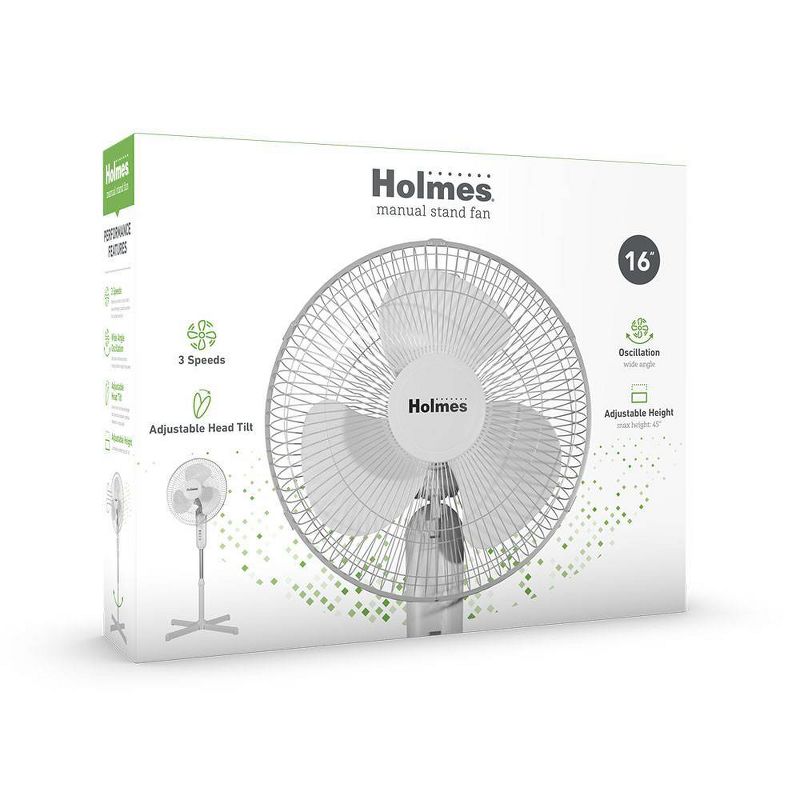 Holmes 16&#34; Oscillating 3 Speed Manual Stand Fan White, 3 of 9
