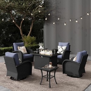 LayinSun Outdoor Patio Furniture Set, Black Rattan Wicker Sectional Swivel Rocker Chairs Sets - 1 of 4