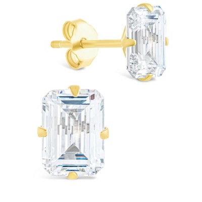 SHINE by Sterling Forever Sterling Silver Emerald Cut Prong Set Stud Earrings