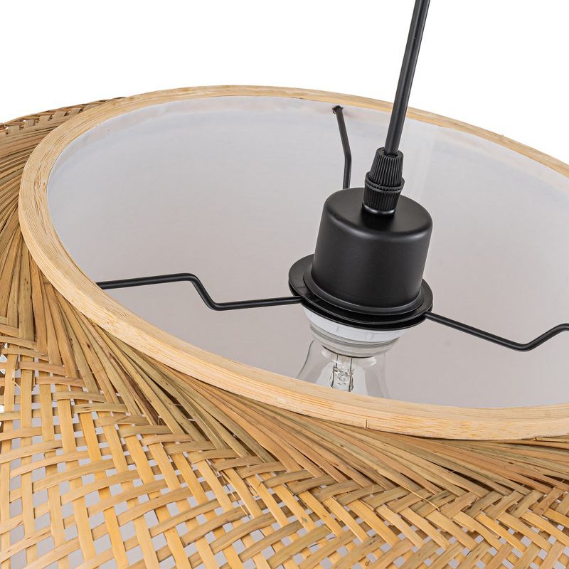 C Cattleya 1-Light Black Oval Bamboo Pendant Light with Fabric Shade, 4 of 9