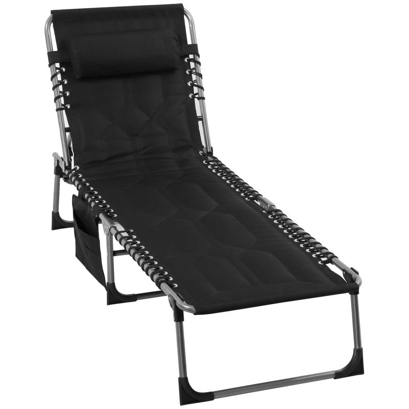 Outsunny Folding Chaise Lounge Chair, Outdoor Padded Reclining Chair with 5-position Adjustable Backrest, Pillow and Pocket for Patio, Deck, Beach, Lawn and Sunbathing, 4 of 7