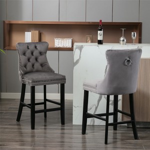 VYNXARIA Contemporary Velvet Upholstered Barstools with Button Tufted Decoration and Wooden LegsSet of 2 (Gray) - 1 of 4