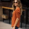 Amaryllis Women's V-Neck Puff Sleeve Tee with Gathered Shoulder Detail Relaxed Fit  Stretch Fabric - 3 of 4