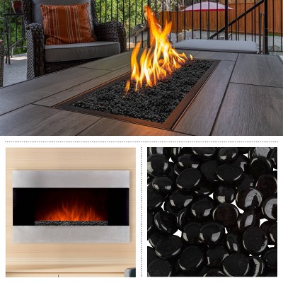 Midnight Black Tempered Glass Fire Pit Rocks