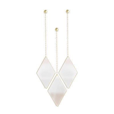 Set of 3 Dima Diamond Matte Decorative Wall Mirror Brass - Umbra