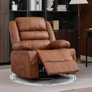 360° Swivel Recliner Chair for Adult, Linen Rocker Chair with 3 Positions/2 Side Pockets/Cup Holders, Manual Nursery Glider Rocking Chair - 1 of 4