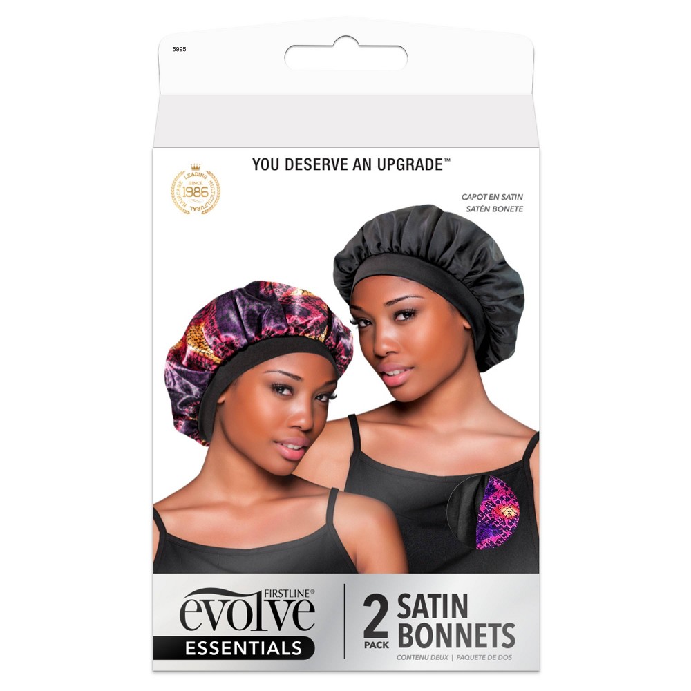 Photos - Hair Pin / Headband / Elastic Hair Tie Evolve Products Satin Hair Bonnets - Purple Snakeskin/Black - 2pk