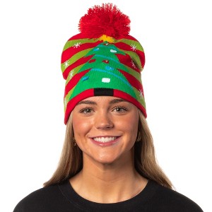 Seven Times Six Festive Holiday Novelty Adult Light Up Knit Beanie Pom Pom Hat Cap OSFM - 1 of 4