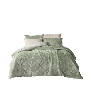 Gulches Full Queen Green Velvet 4 Piece Duvet Cover Set with Pillow - 1 of 4