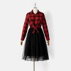 PATPAT Family Matching Outfits Mommy and Me Dresses Matching Set Long Sleeve Tulle Mesh Dress Buffalo Plaid Button Down Shirt - 4 of 4