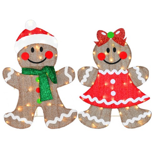 33" & 35" 2D Prelit LED Tinsel Fabric Gingerbread Couple Warm White Lights - National Tree Company - image 1 of 4