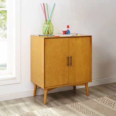 Landon Mid-Century Acorn Brown Bar Cabinet with Antique Brass Handles