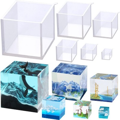 JDICTION Set of 6 Clear Silicone Cube Molds (4",3",2",1.5",1",0.5") - Large Deep Square Epoxy Resin Molds for Resin Casting