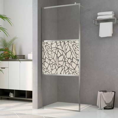 VidaXL Walk-in Shower Wall ESG Glass with Stone Design 31.5 in.x76.8 in.