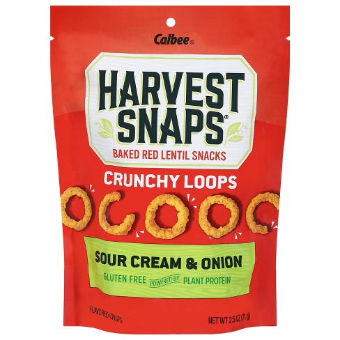 Harvest Snaps Red Lentil Snacks, Baked, Sour Cream & Onion, Crunchy Loops - 2.5 oz