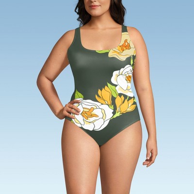Lands' End Women's Chlorine Resistant Scoop Neck X-Back High Leg Soft Cup Tugless Sporty One Piece Swimsuit