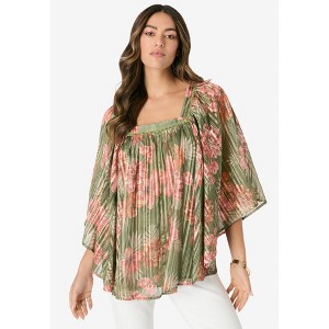 Roaman's Women's Plus Size Square Neck Lurex Blouse - 1 of 4