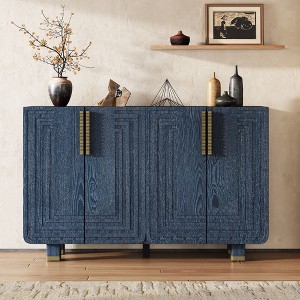 54" Retro Buffet Cabinet with Storage 4-Door Vintage Fluted Sideboard Cabinet with Adjustable Shelves Antique Navy - 1 of 4