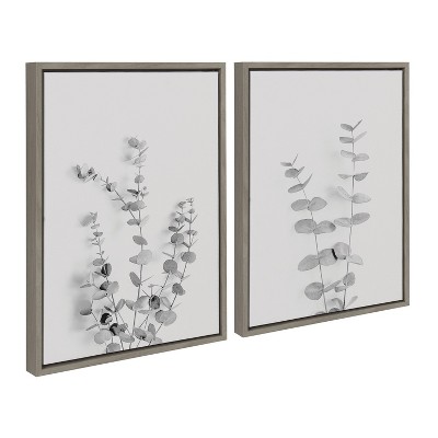 Kate and Laurel Sylvie Neutral Botanical 3 and 4 Soft White Framed Canvas by The Creative Bunch Studio, 2 Piece 18x24, Gray