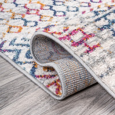 Moroccan Vintage Multi-Cream Geometric 3' x 5' Easy-Care Area Rug