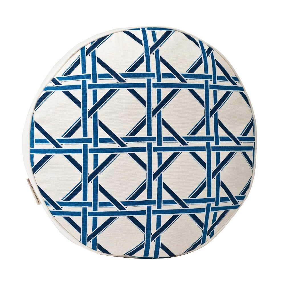 Kensington Garden 15" Cane Cotton Canvas Round Throw Pillow Blue: Indoor Geometric Design, Zipper Closure