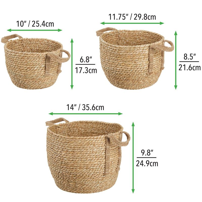 mDesign Round Seagrass Woven Storage Basket with Handles - Set of 3, 5 of 9