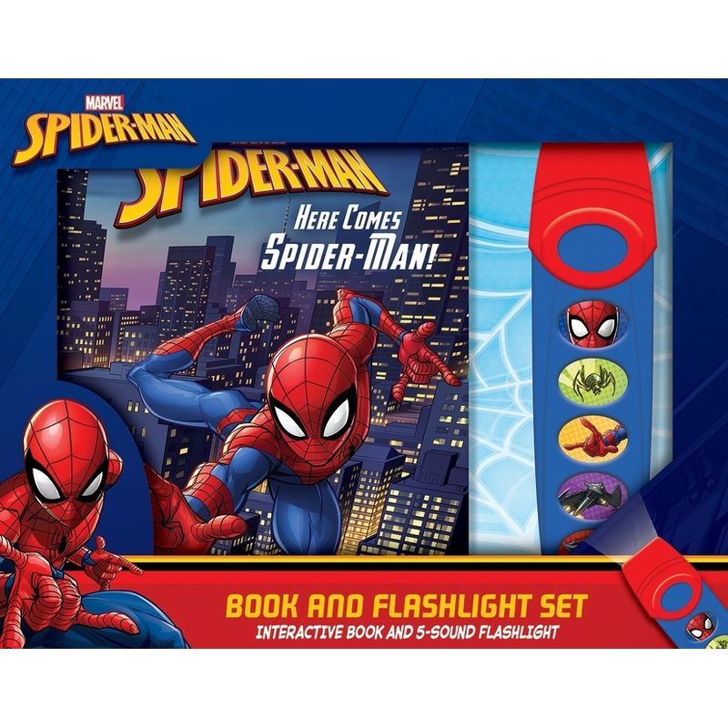 Marvel Spider-Man: Here Comes Spider-Man! Book and 5-Sound Flashlight Set - by  Pi Kids (Mixed Media Product), 1 of 2