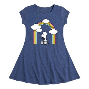 Girls' - Peanuts - Snoopy Looking Up Rainbow Fit & Flair Cap Sleeve Dress - 1 of 4
