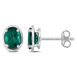 EVERLY JEWELRY | Sterling Silver Oval Stud Earrings– Multiple Gemstone Options - 1 of 4