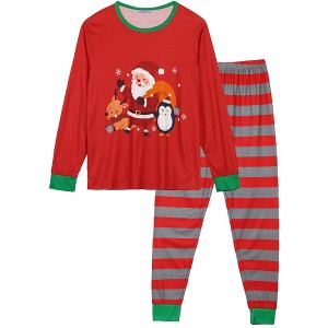 cheibear Christmas Matching Long Sleeve Striped Pants Snowman Tee Family Sleepwear Pajama Set - 1 of 3