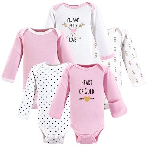 Hudson Baby Infant Girl Cotton Preemie Long-Sleeve Bodysuits 5pk, Heart, Preemie - 1 of 1