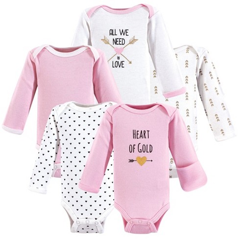 Hudson Baby Infant Girl Cotton Preemie Long-Sleeve Bodysuits 5pk, Heart, Preemie - image 1 of 1